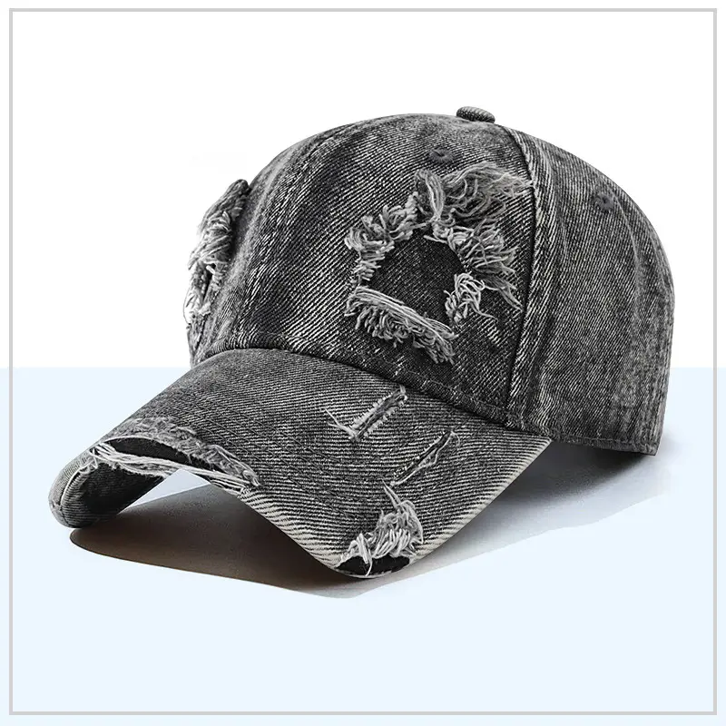 Men Distressed Coated Denim Cap Washed Cotton Vintage Sun Hat - Image 2