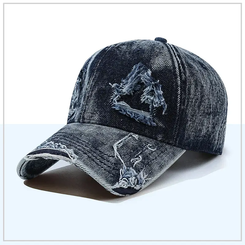 Men Distressed Coated Denim Cap Washed Cotton Vintage Sun Hat - Image 3