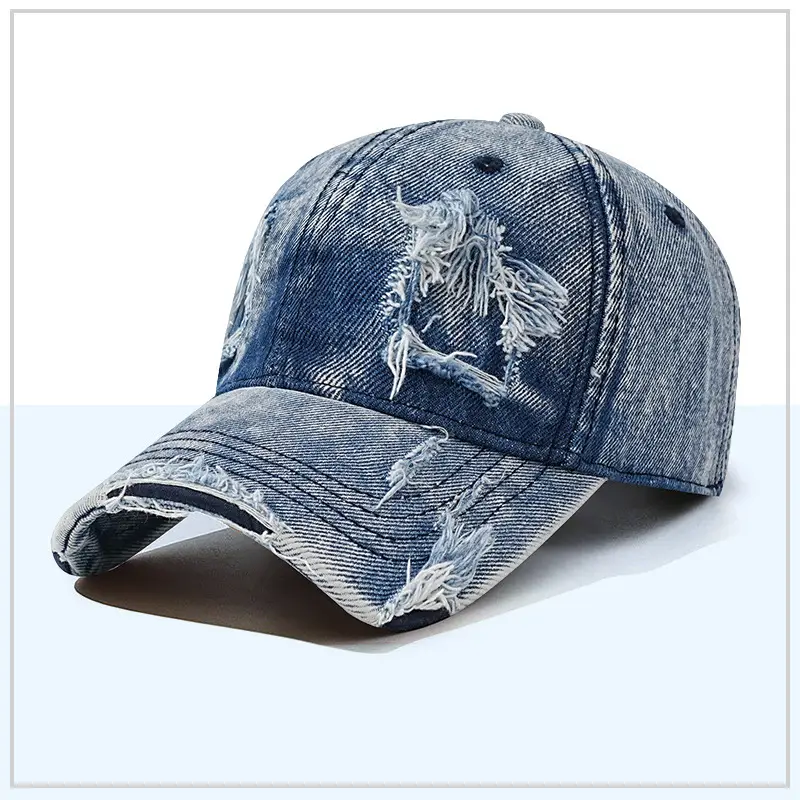 Men Distressed Coated Denim Cap Washed Cotton Vintage Sun Hat - Image 4