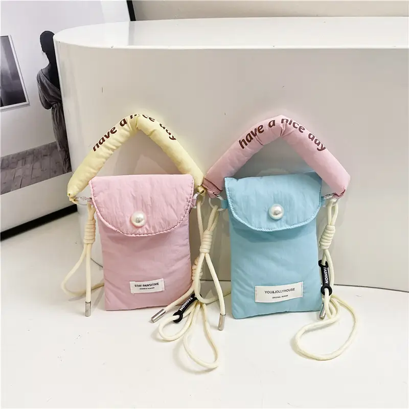 Winter Cotton Crossbody Bag for Women Pink Blue