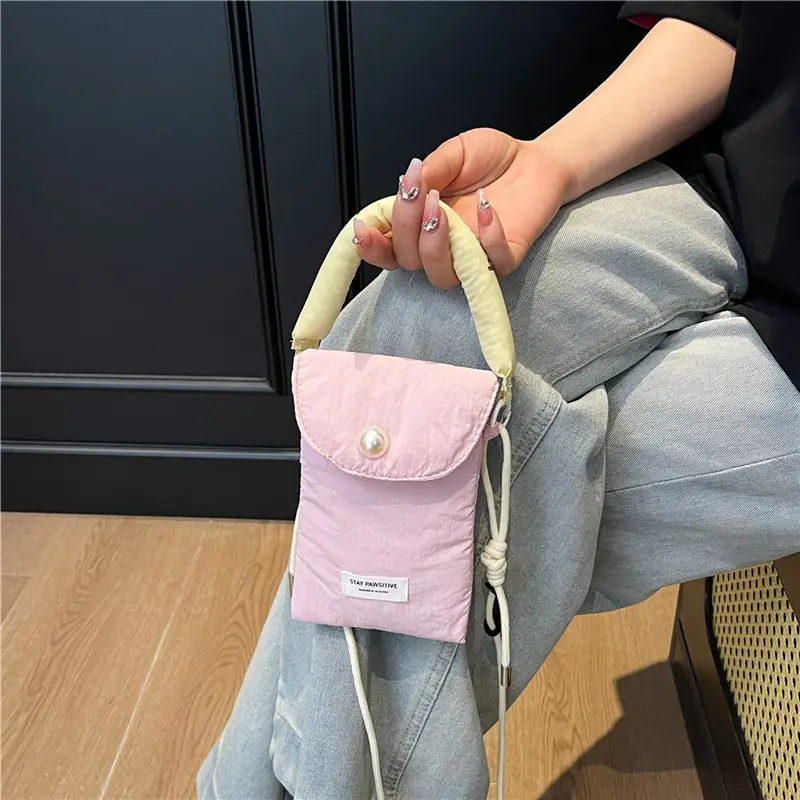 Winter Cotton Crossbody Bag for Women Pink Blue