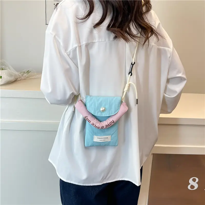 Winter Cotton Crossbody Bag for Women Pink Blue