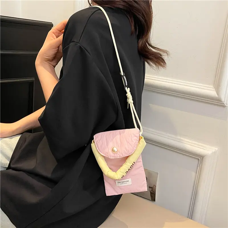 Winter Cotton Crossbody Bag for Women Pink Blue