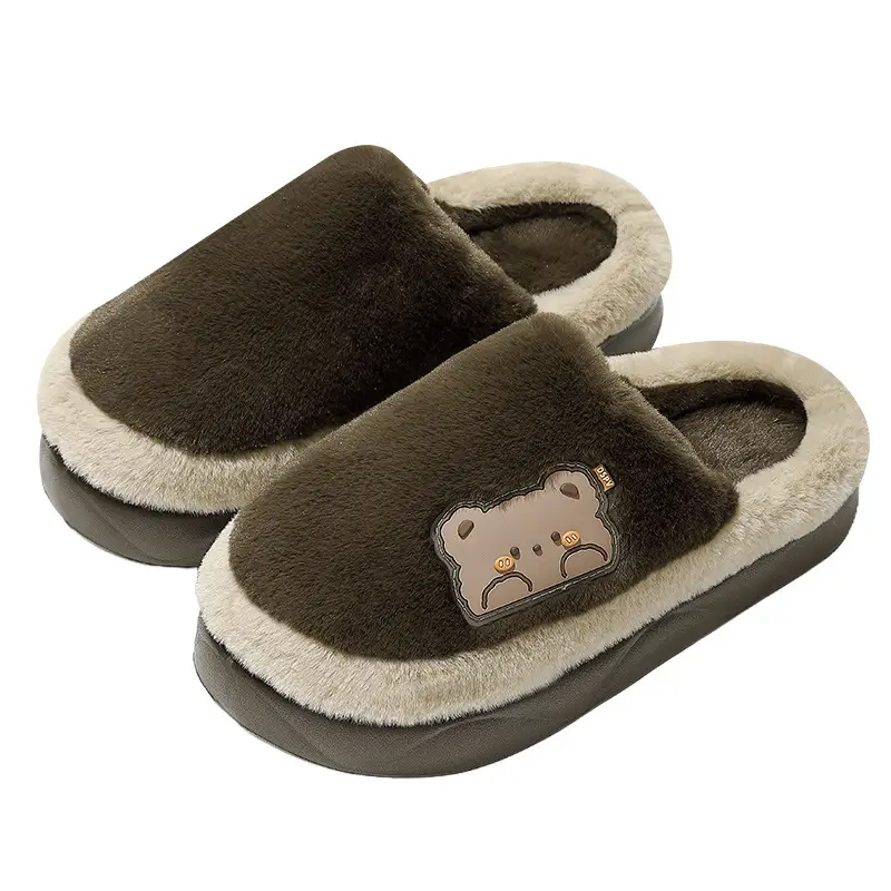 Home Cotton Slippers for Women, Winter Thick-Soled Indoor Plush Warm Non-Slip Slippers for Men, Cartoon Furry Slippers for Men in Winter - Image 9
