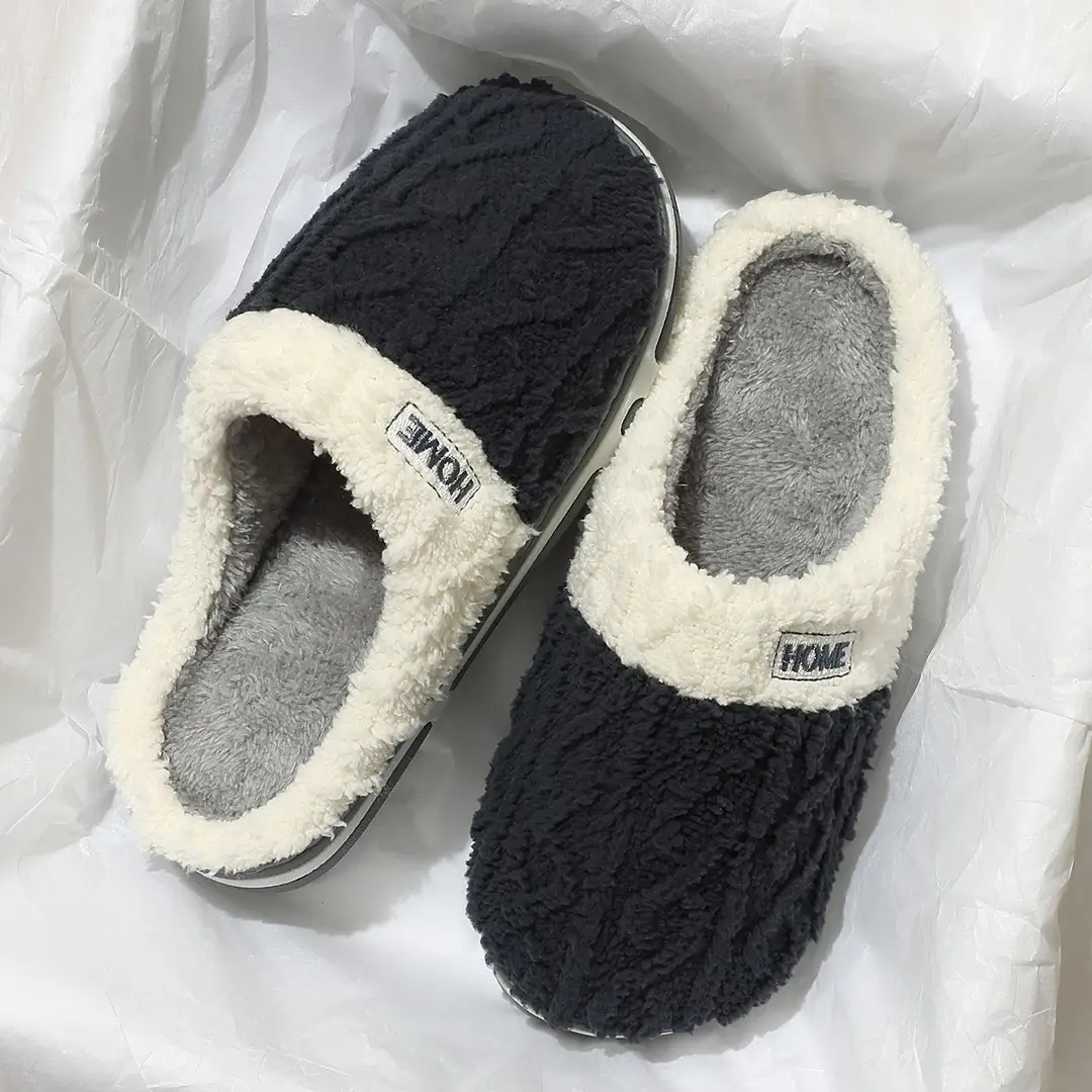 Cotton Slippers for Men and Women in Autumn and Winter 2025 New Indoor Home Anti-Slip and Deodorant Plush Fleece-Lined Thick-Soled Cotton Slippers - Image 3