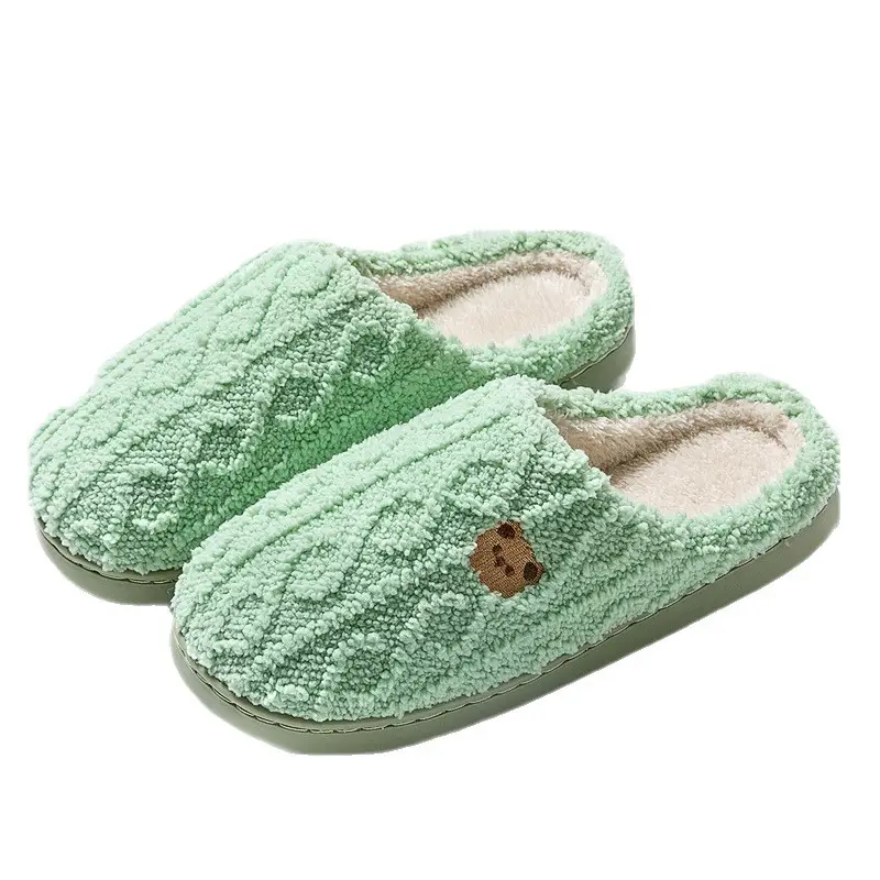 Furry Bear Cotton Slippers Women's Indoor Home Soft Sole Anti-Slip Plus Velvet Warm Slippers Couple Stuffed Slippers Men - Image 10