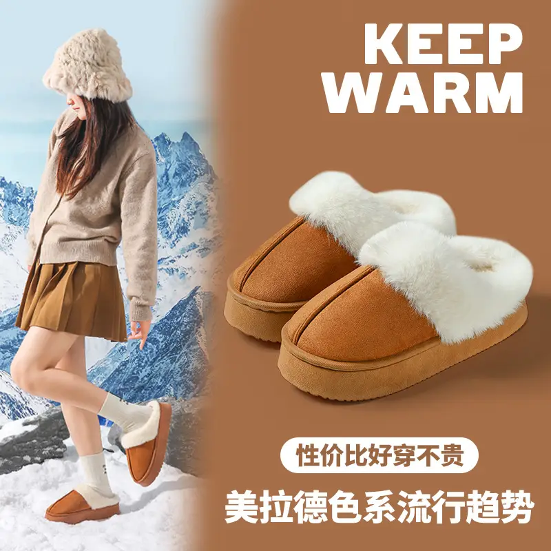 Warm Cotton Slippers for Women in Winter, Thickeneded Velvet for Indoor and Home Use, Non-Slip, Poop-Feeling Outer Wear, Couple Cotton Shoes for Men