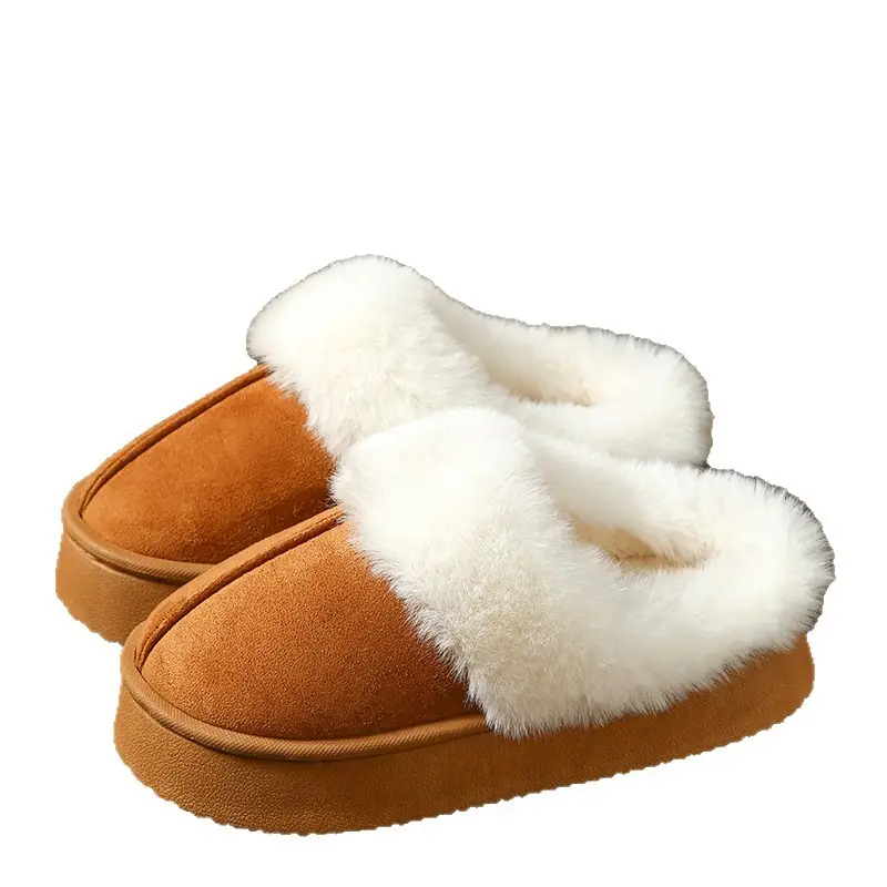 Warm Cotton Slippers for Women in Winter, Thickeneded Velvet for Indoor and Home Use, Non-Slip, Poop-Feeling Outer Wear, Couple Cotton Shoes for Men