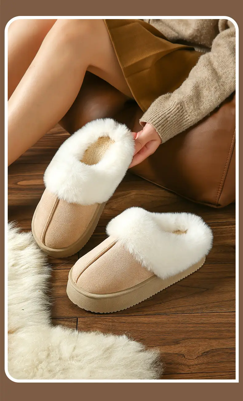 Warm Cotton Slippers for Women in Winter, Thickeneded Velvet for Indoor and Home Use, Non-Slip, Poop-Feeling Outer Wear, Couple Cotton Shoes for Men — feature 13