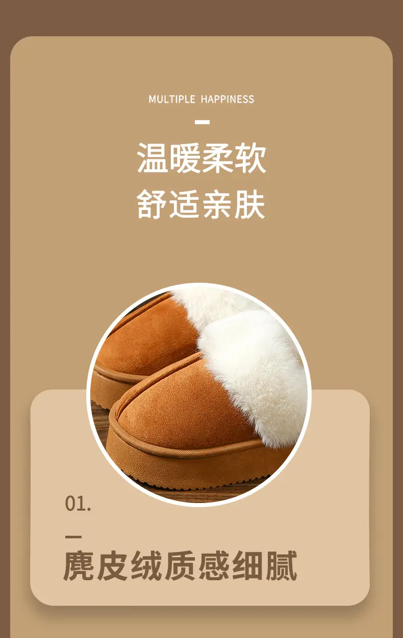 Warm Cotton Slippers for Women in Winter, Thickeneded Velvet for Indoor and Home Use, Non-Slip, Poop-Feeling Outer Wear, Couple Cotton Shoes for Men — feature 6