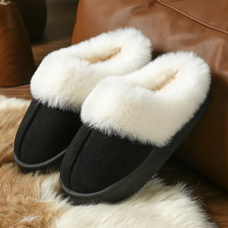 Warm Cotton Slippers for Women in Winter, Thickeneded Velvet for Indoor and Home Use, Non-Slip, Poop-Feeling Outer Wear, Couple Cotton Shoes for Men
