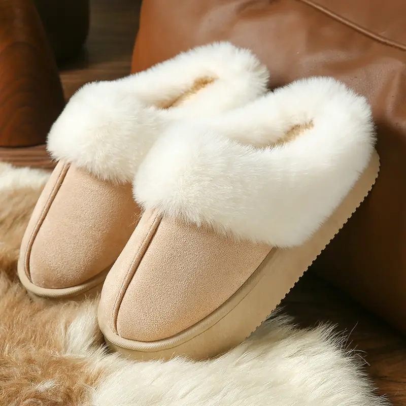 Warm Cotton Slippers for Women in Winter, Thickeneded Velvet for Indoor and Home Use, Non-Slip, Poop-Feeling Outer Wear, Couple Cotton Shoes for Men
