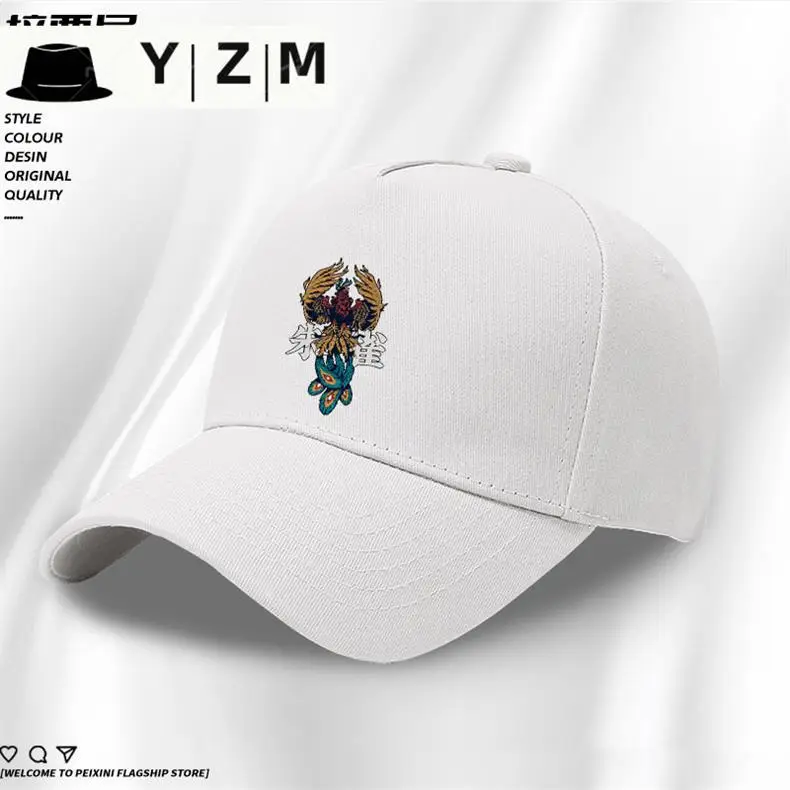 White Baseball Cap with Blue Dragon Embroidery — feature 3