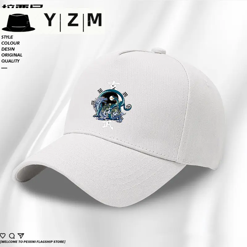 White Baseball Cap with Blue Dragon Embroidery - Image 20