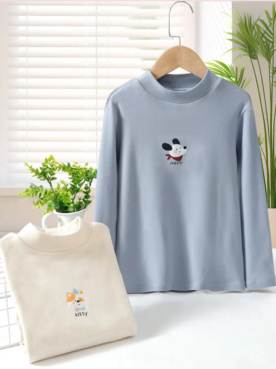 Autumn Long Sleeve T-Shirt for Boys Girls Light Blue