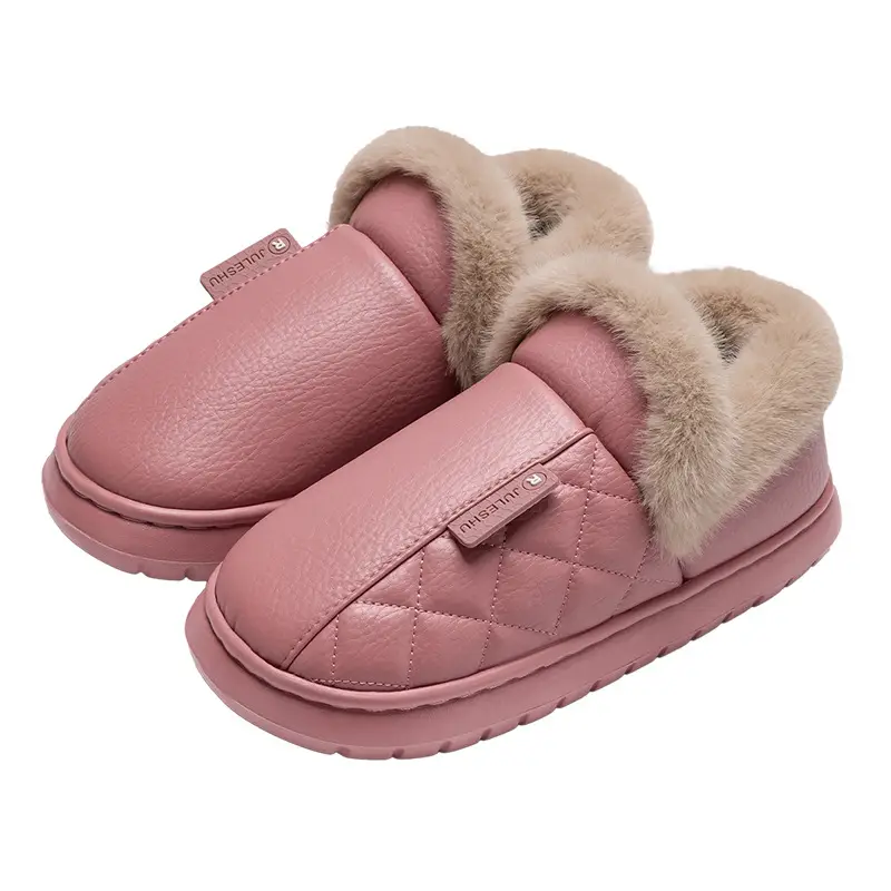 Waterproof Cotton Slippers for Home Autumn and Winter Women's Thick-Soled Heel-Covered Elderly Non-Slip Warm Leather Cotton Shoes for Men's Outer Wear - Image 9