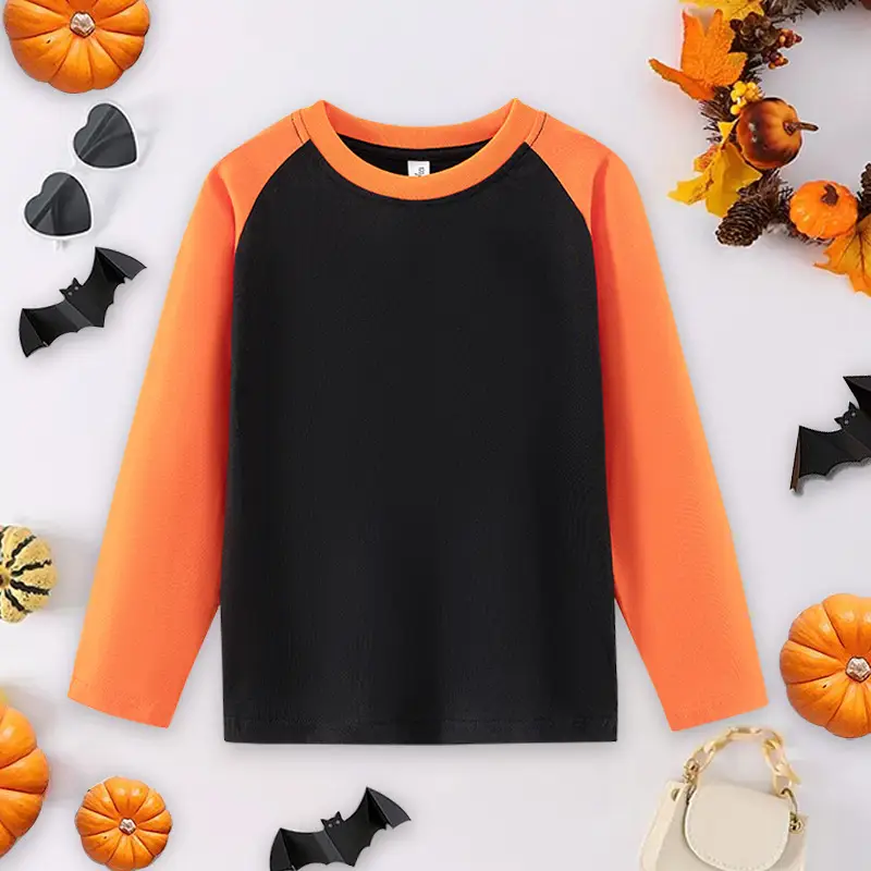 Halloween Long Sleeve T-Shirt for Boys Pure Cotton Black Orange - Image 2