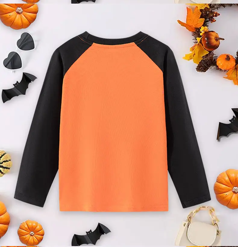 Halloween Long Sleeve T-Shirt for Boys Pure Cotton Black Orange — feature 3