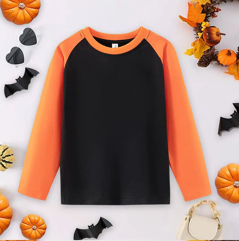 Halloween Long Sleeve T-Shirt for Boys Pure Cotton Black Orange — feature 4