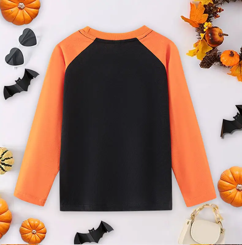Halloween Long Sleeve T-Shirt for Boys Pure Cotton Black Orange — feature 5