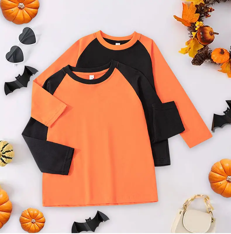 Halloween Long Sleeve T-Shirt for Boys Pure Cotton Black Orange — feature 6