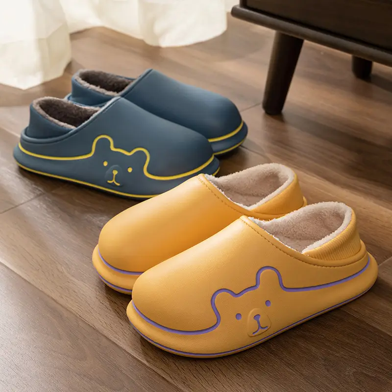All-Inclusive and Waterproof Cotton Slippers for Women in Autumn and Winter for Couples to Wear Outside, Non-Slip, Comfortable and Velvet, Warm Home Plush Cotton Shoes