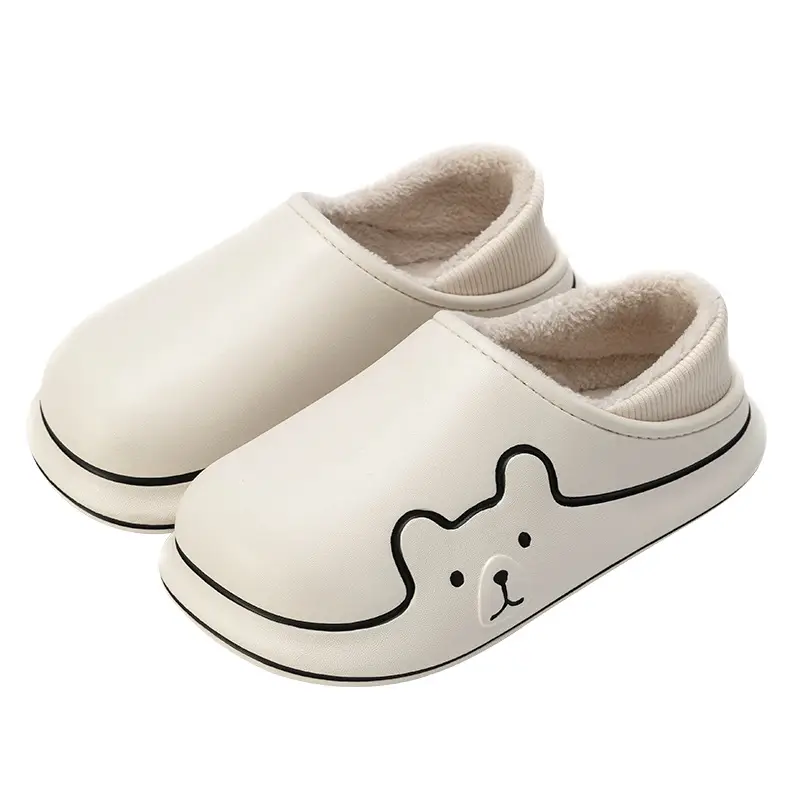 All-Inclusive and Waterproof Cotton Slippers for Women in Autumn and Winter for Couples to Wear Outside, Non-Slip, Comfortable and Velvet, Warm Home Plush Cotton Shoes