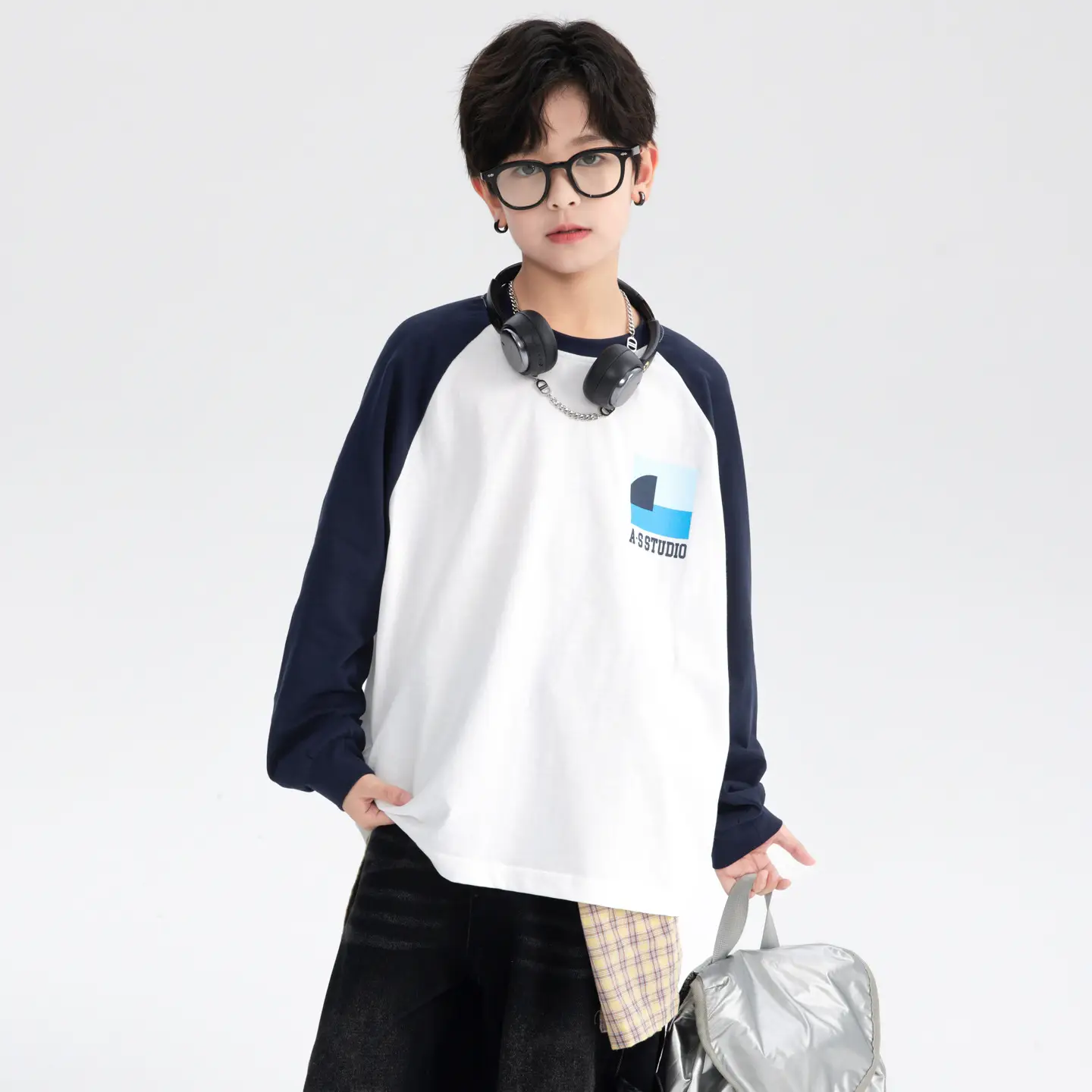 Boys Cotton Long Sleeve T-Shirt White Navy 2025 - Image 3