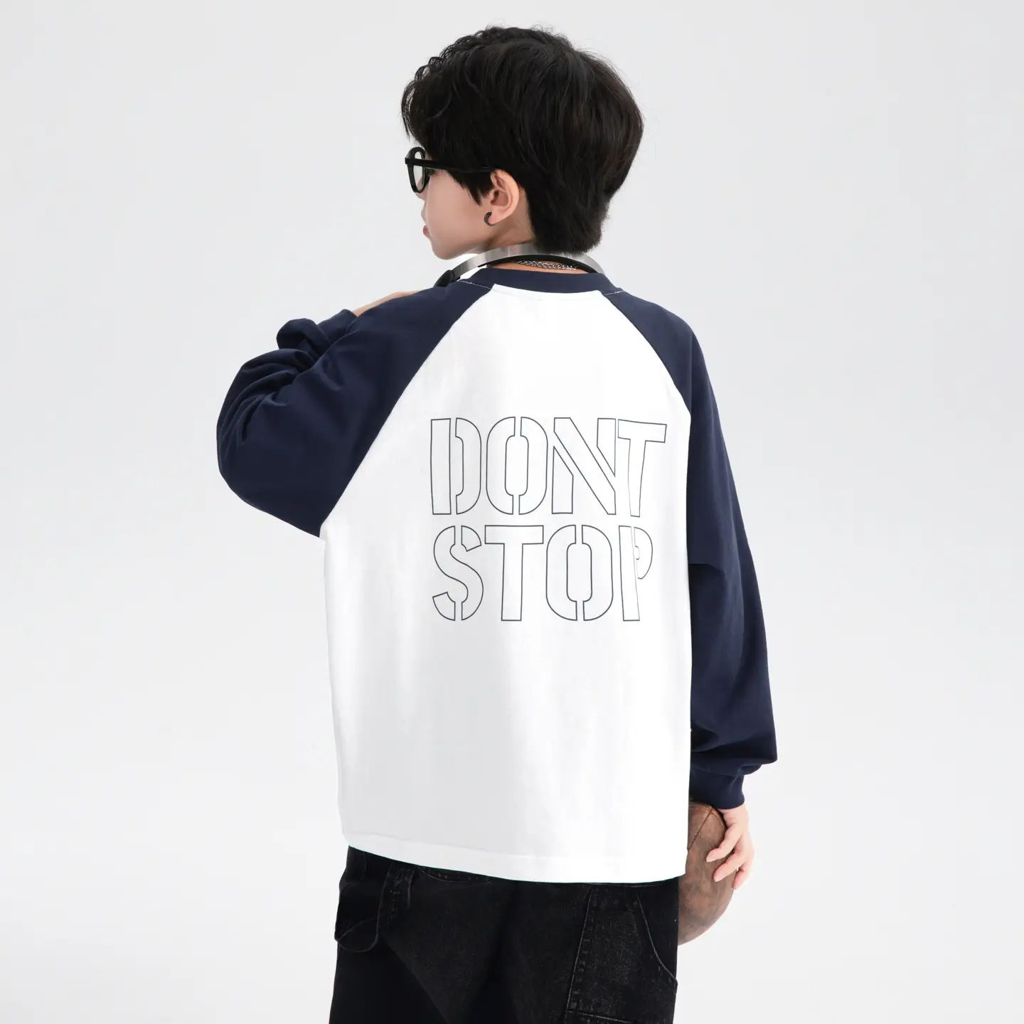 Boys Cotton Long Sleeve T-Shirt White Navy 2025 - Image 4