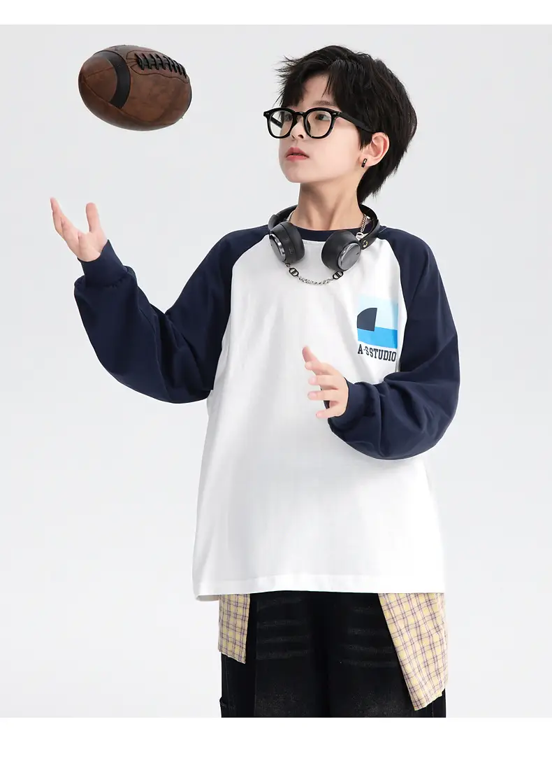 Boys Cotton Long Sleeve T-Shirt White Navy 2025 — feature 14