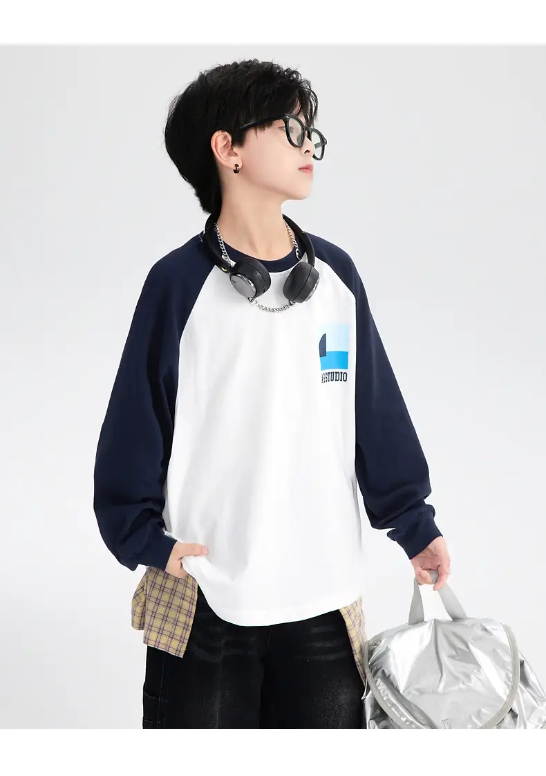 Boys Cotton Long Sleeve T-Shirt White Navy 2025 — feature 16