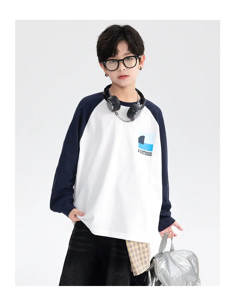 Boys Cotton Long Sleeve T-Shirt White Navy 2025 — feature 17