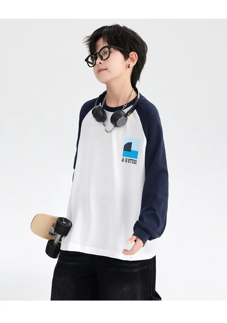 Boys Cotton Long Sleeve T-Shirt White Navy 2025 — feature 19