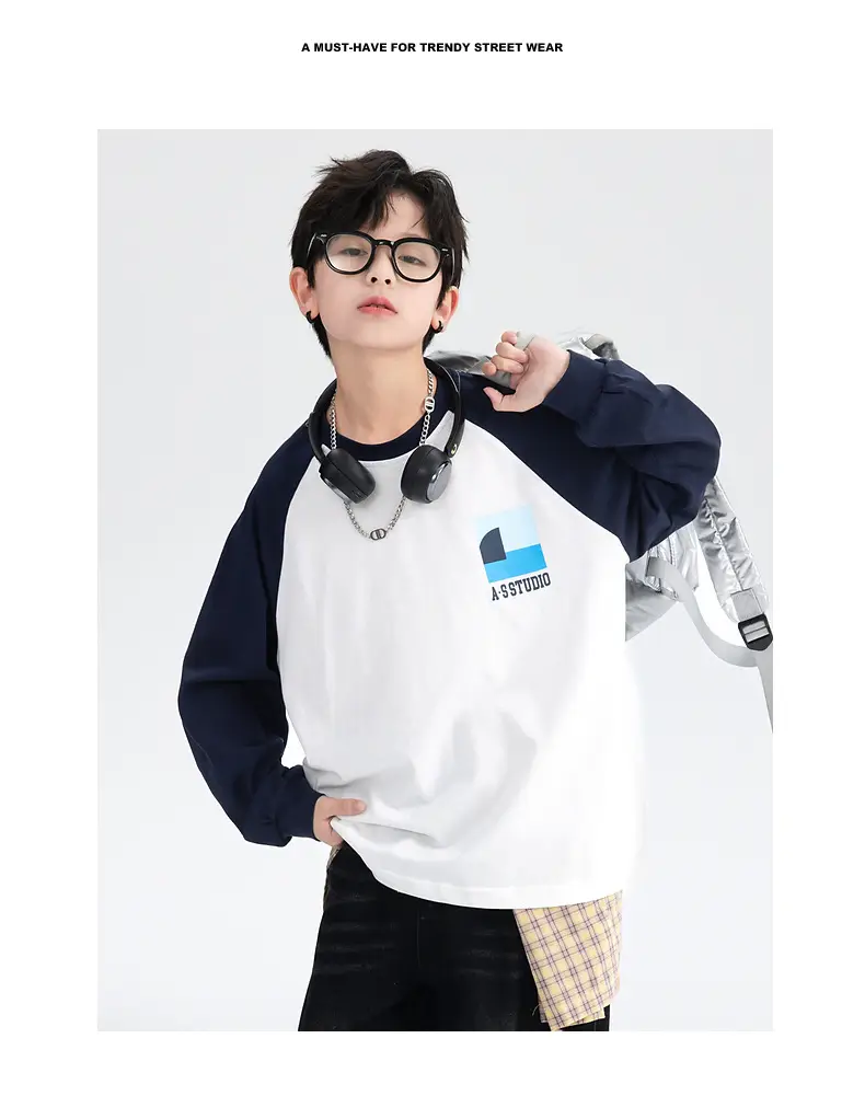 Boys Cotton Long Sleeve T-Shirt White Navy 2025 — feature 2