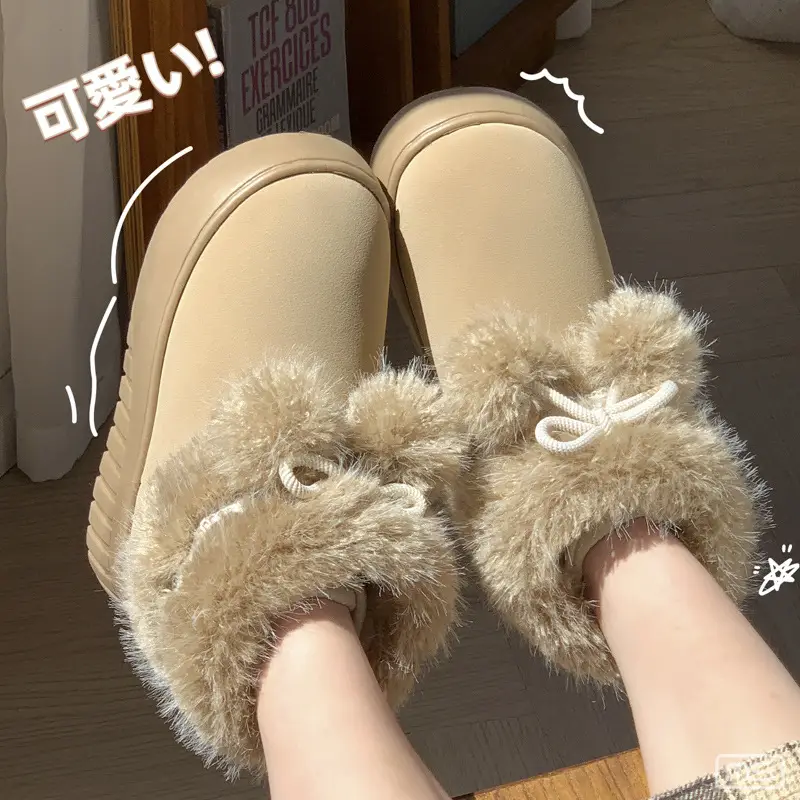 New Korean-Style High-End Cotton Slippers for Women, Winter Thick-Soled Height-Increasing Cotton Shoes, Fashionable and Versatile, with Added Fleece for Warmth - Image 5