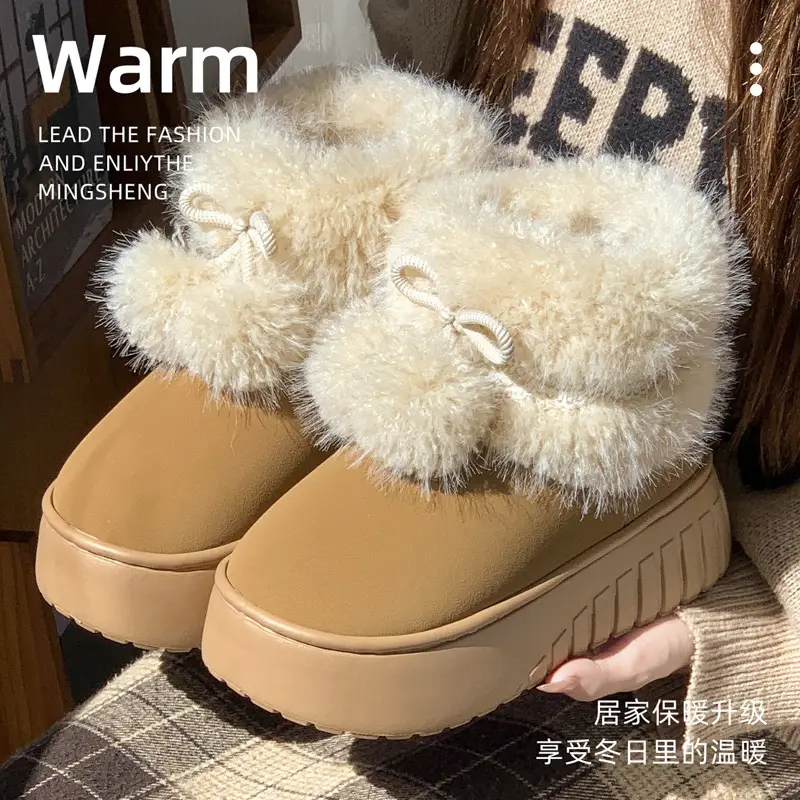 New Korean-Style High-End Cotton Slippers for Women, Winter Thick-Soled Height-Increasing Cotton Shoes, Fashionable and Versatile, with Added Fleece for Warmth - Image 6