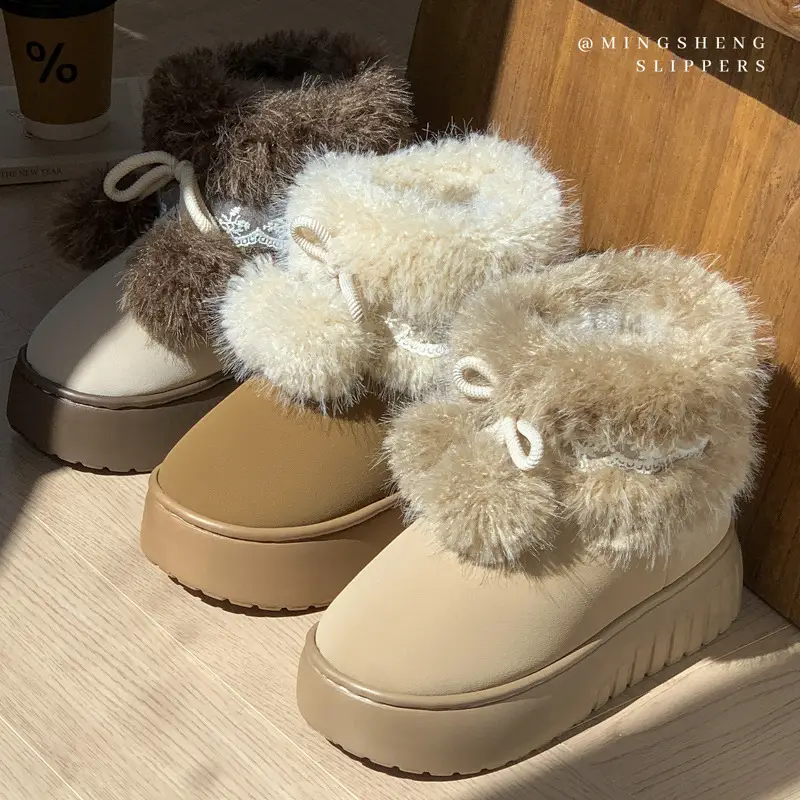New Korean-Style High-End Cotton Slippers for Women, Winter Thick-Soled Height-Increasing Cotton Shoes, Fashionable and Versatile, with Added Fleece for Warmth - Image 7
