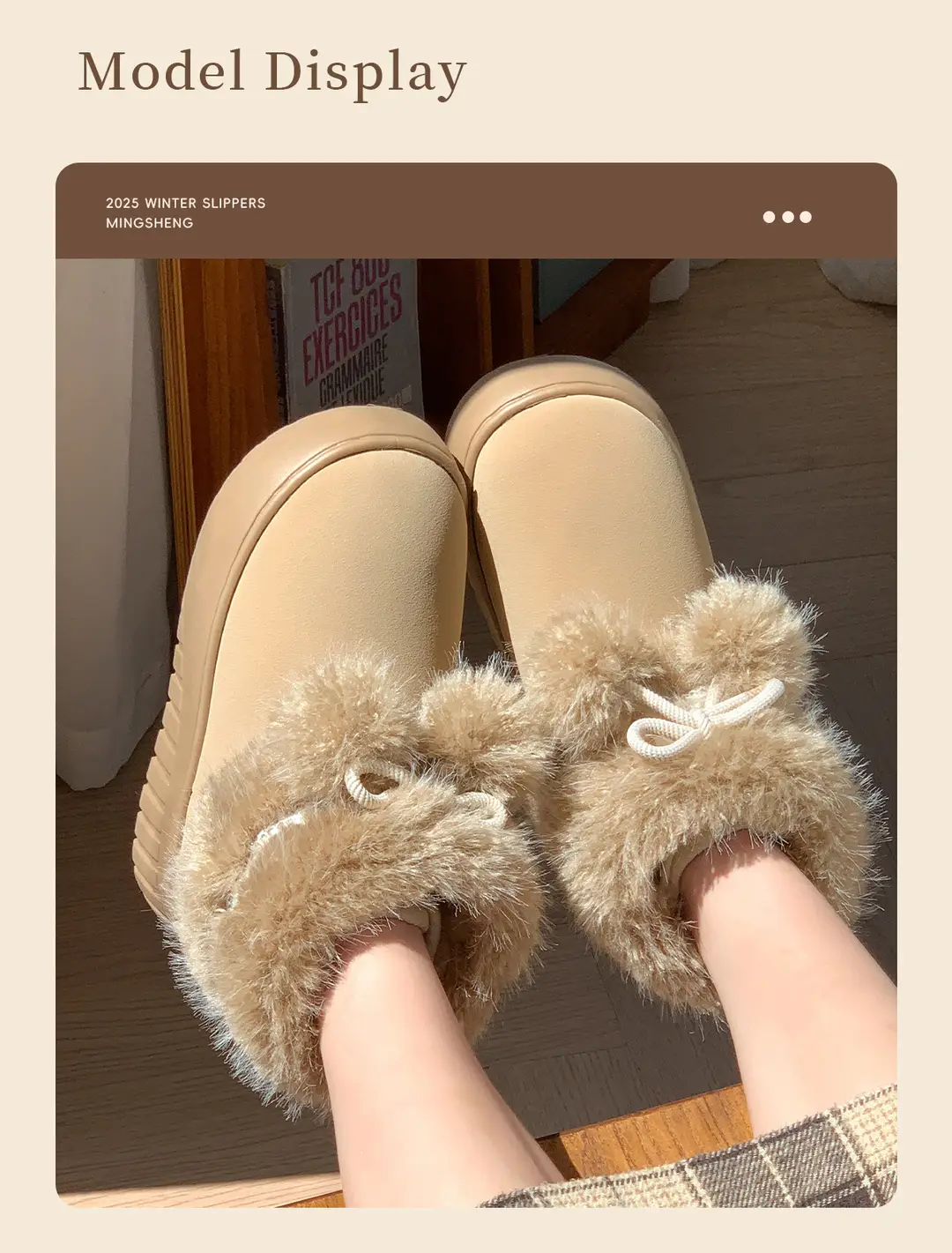 New Korean-Style High-End Cotton Slippers for Women, Winter Thick-Soled Height-Increasing Cotton Shoes, Fashionable and Versatile, with Added Fleece for Warmth — feature 4