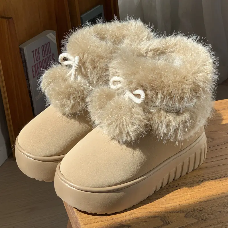 New Korean-Style High-End Cotton Slippers for Women, Winter Thick-Soled Height-Increasing Cotton Shoes, Fashionable and Versatile, with Added Fleece for Warmth - Image 2