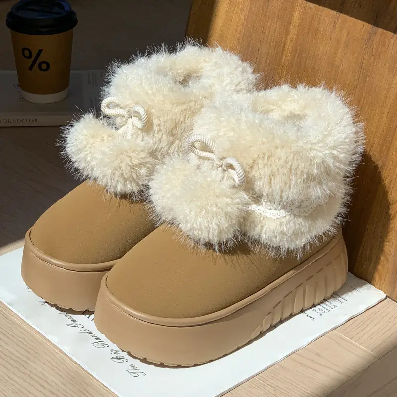 New Korean-Style High-End Cotton Slippers for Women, Winter Thick-Soled Height-Increasing Cotton Shoes, Fashionable and Versatile, with Added Fleece for Warmth - Image 3