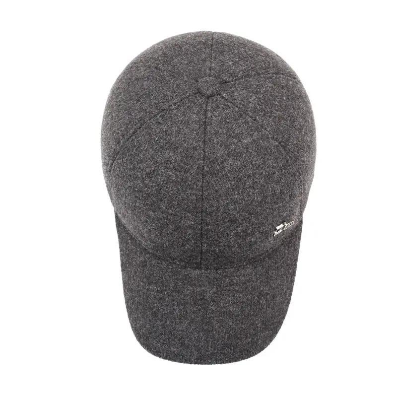 Men's Grey Wool Baseball Cap with Ear Protection