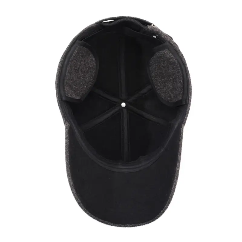 Men's Grey Wool Baseball Cap with Ear Protection