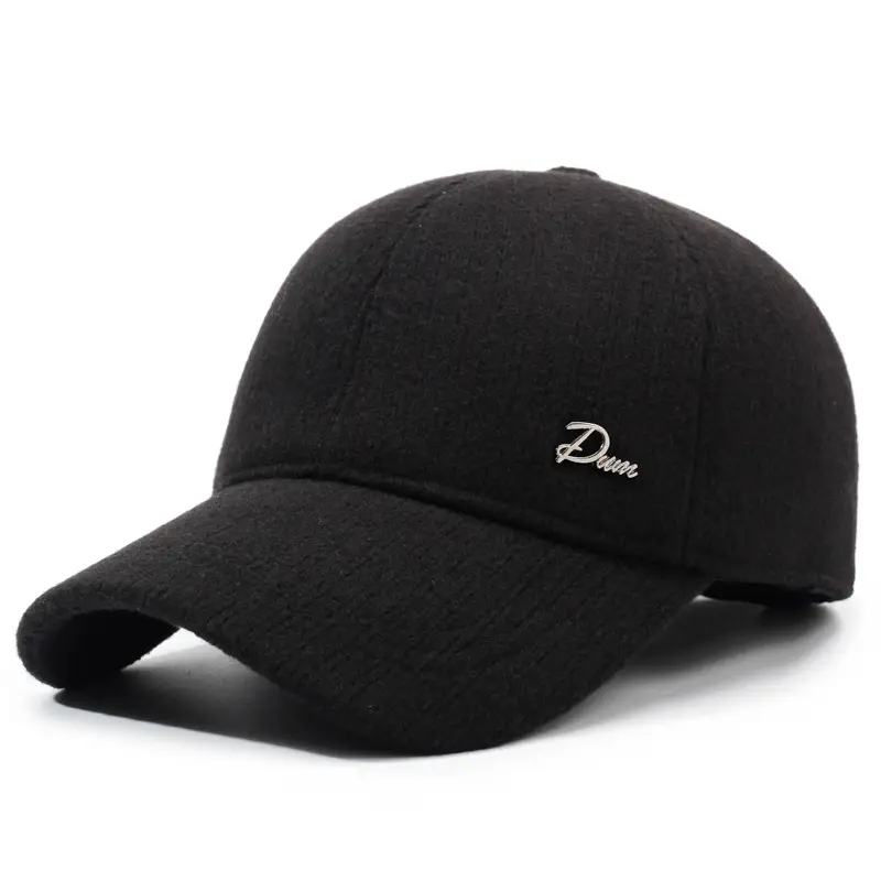 Men's Grey Wool Baseball Cap with Ear Protection