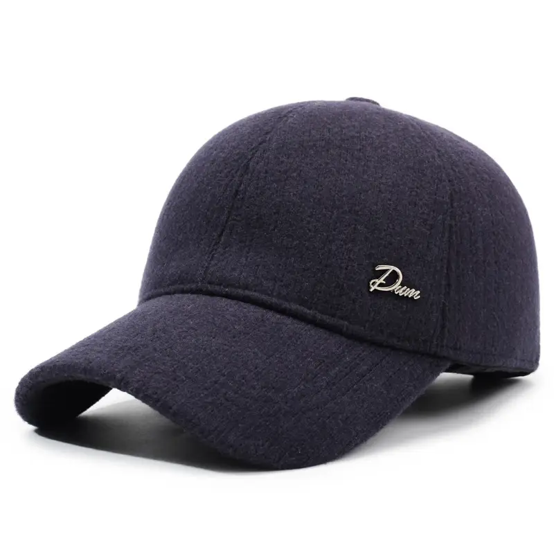 Men's Grey Wool Baseball Cap with Ear Protection