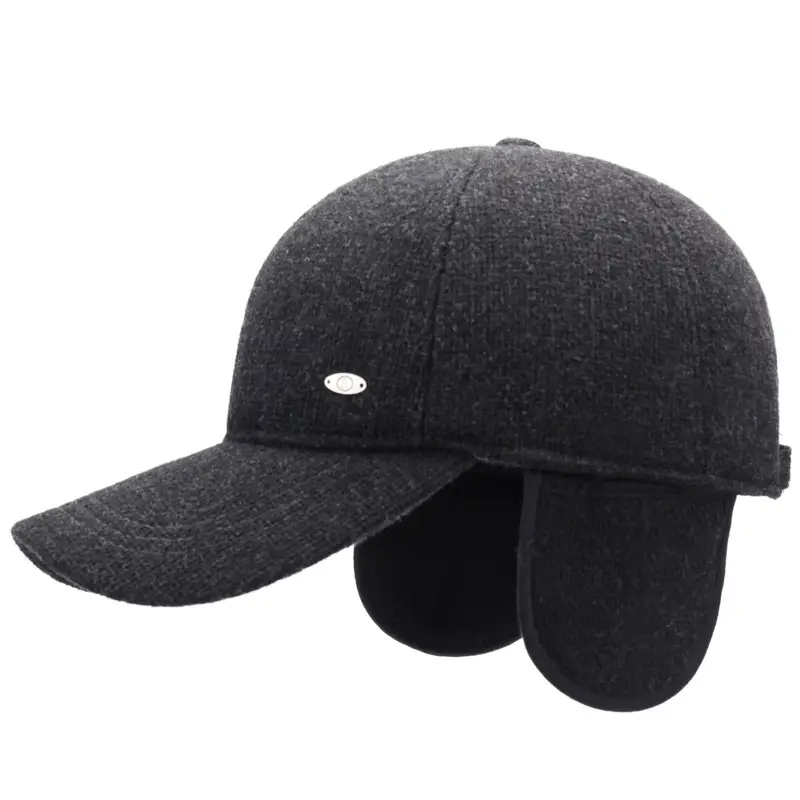 Men's Grey Fleece Baseball Cap Winter Warm