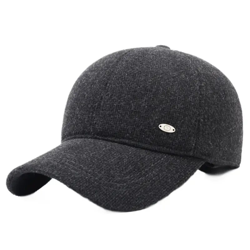 Men's Grey Fleece Baseball Cap Winter Warm