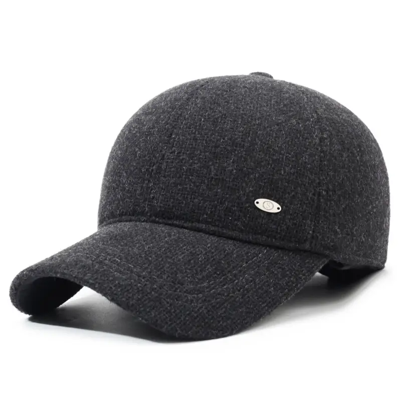 Men's Grey Fleece Baseball Cap Winter Warm