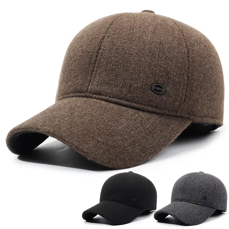 Men Woolen Baseball Cap Winter Warm Ear Protection Brown - Image 4