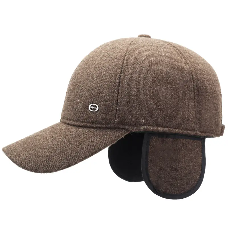 Men Woolen Baseball Cap Winter Warm Ear Protection Brown - Image 6