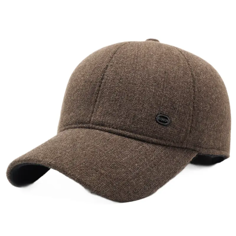 Men Woolen Baseball Cap Winter Warm Ear Protection Brown - Image 7